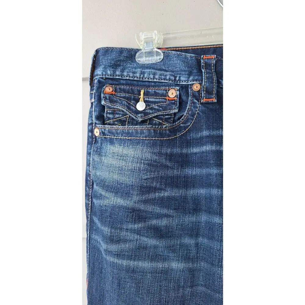 True Religion World Tour Ricky Flap Relaxed Straight Men's Blue Jeans Size 38x33